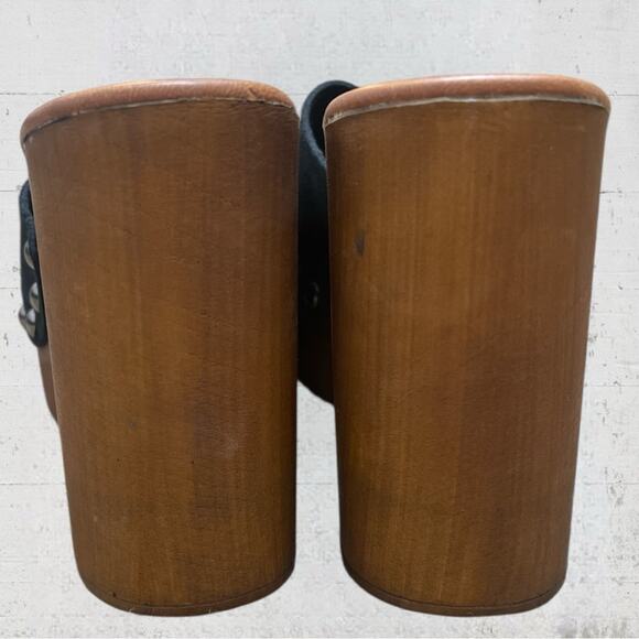 Steve Madden Platform Mule Black Suede Wooden Chunky Sandal Size 9 Retro Boho - Picture 7 of 11